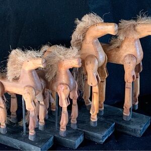 Herd sale - Four (4) Rustic Wooden Horse Sculptures by Thai Artisan